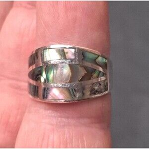 Sterling Abalone Inlaid Ring MO Marked 7.5